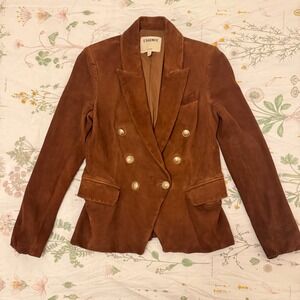 L'AGENCE Kenzie Suede Double Breasted Blazer Brown Goat Leather Gold Button 4